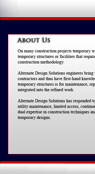 On many construction projects temporary works are critical in order to execute permanent construction. Contractors frequently must construct temporary structures or facilities that require adherence to applicable design and safety standards as well as practical and cost-effective construction methodology.


Alternate Engineering Design engineers bring vast experience to temporary works design. Our engineers have worked as project engineers forcontractors and thus have first-hand knowledge of the challenges associated with temporary structures construction The purpose of the temporary structures is for maintenance, repair or inspection. On completion of the construction, the temporary structures are removed or integrated into the refined work.

 

Alternate Engineering Design has responded to Thousands of temporary works assignments with special constraints including traffic sequencing,utility maintenance, limited access, continued facility occupancy, temporary structural strengthening and more. Alternate Engineering Design dual expertise in construction techniques and engineered solutions makes us uniquely qualified to meet the critical challenges associated with temporary designs.

 

 